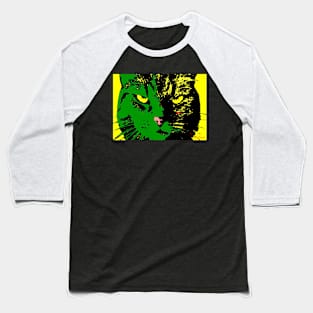 ANGRY CAT POP ART - GREEN YELLOW BLACK Baseball T-Shirt